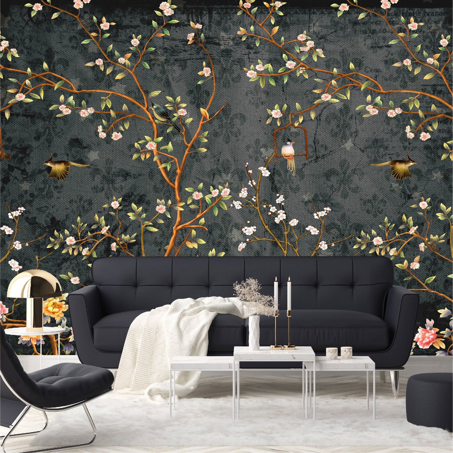Mural Campestre Inglés Gris Oscuro - Negro - MT375