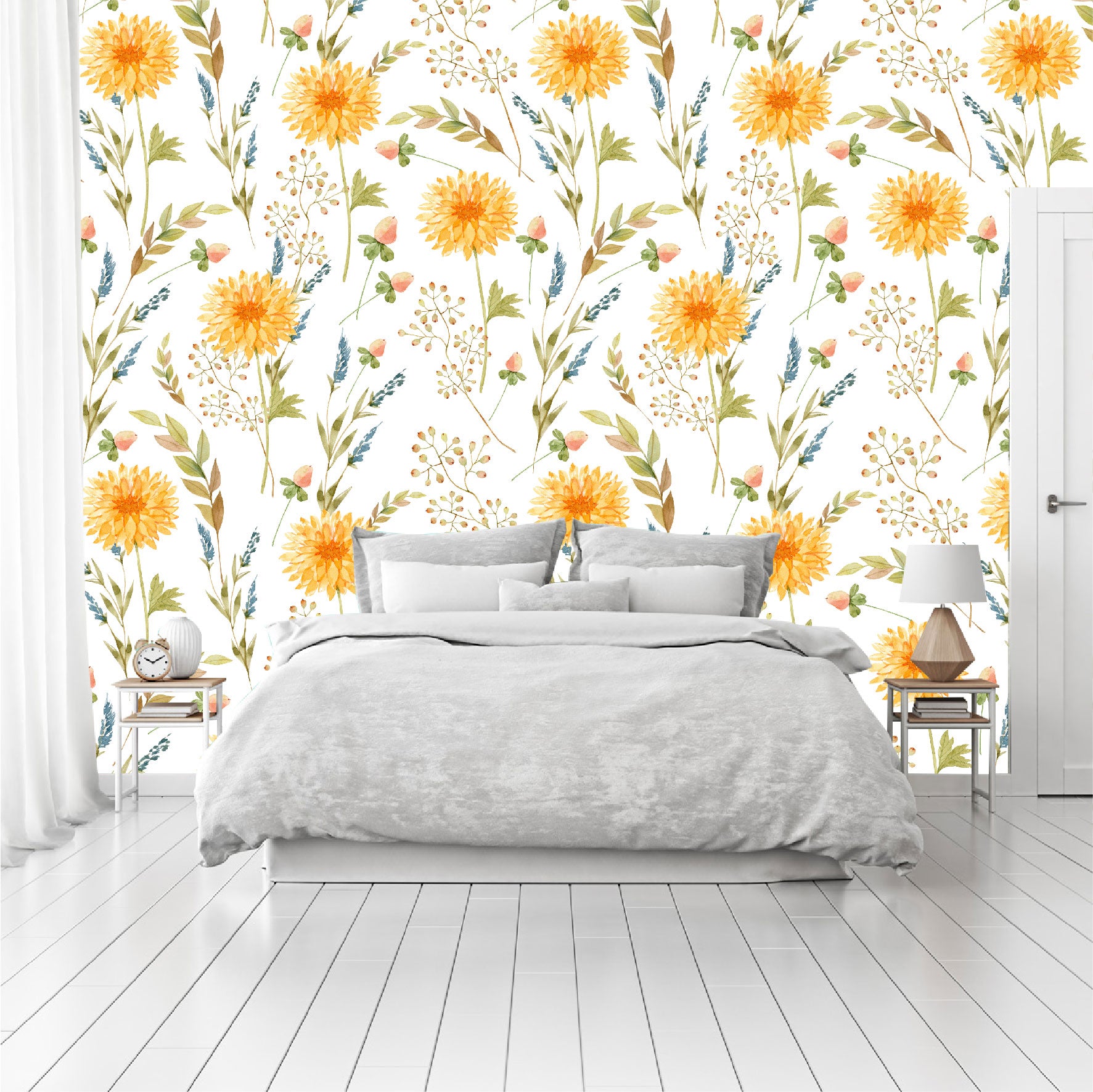 Mural Mate Flores Acuareladas Amarillas - MT429