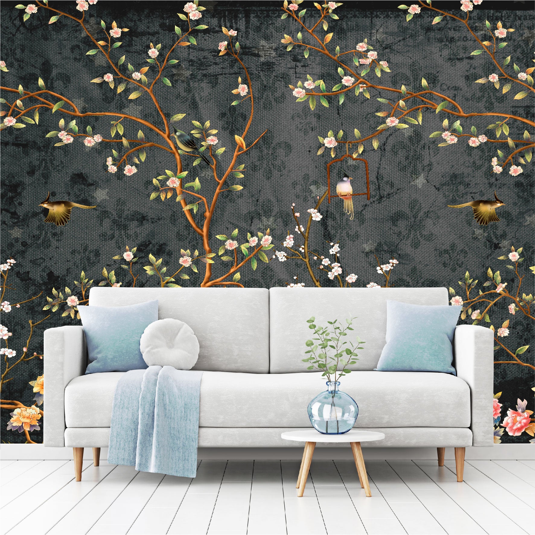 Mural Campestre Inglés Gris Oscuro - Negro - MT375