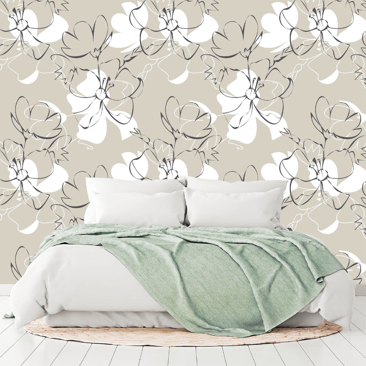 Vinilo Mate Beige con Flores Blancas 105