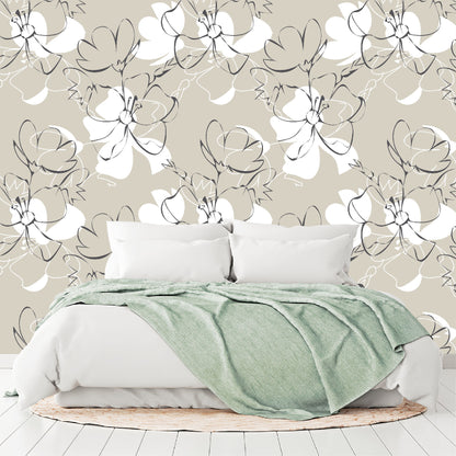 Vinilo Mate Beige con Flores Blancas 105