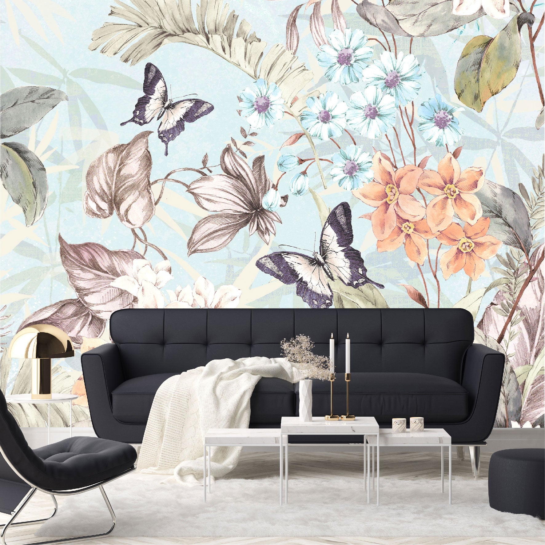 Mural Flores y Mariposas - MT244