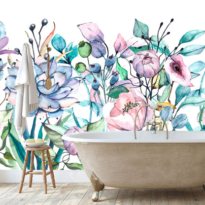 Mural Tropical Flores Coloridas Acuareladas - MT157