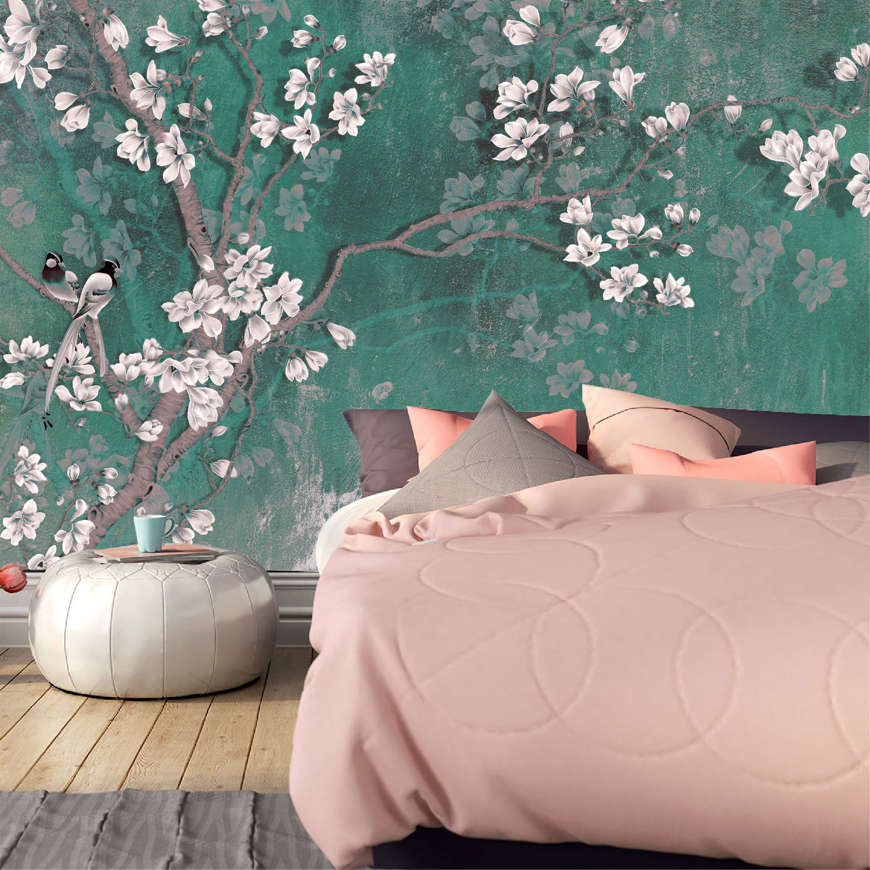 Mural Tropical Árbol con Flores y Pájaros - MT186