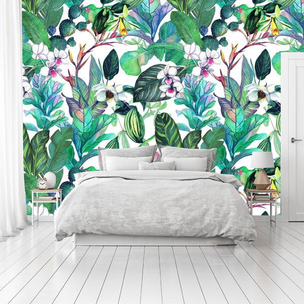 Mural Tropical Flores con Hojas y Cactus - MT154
