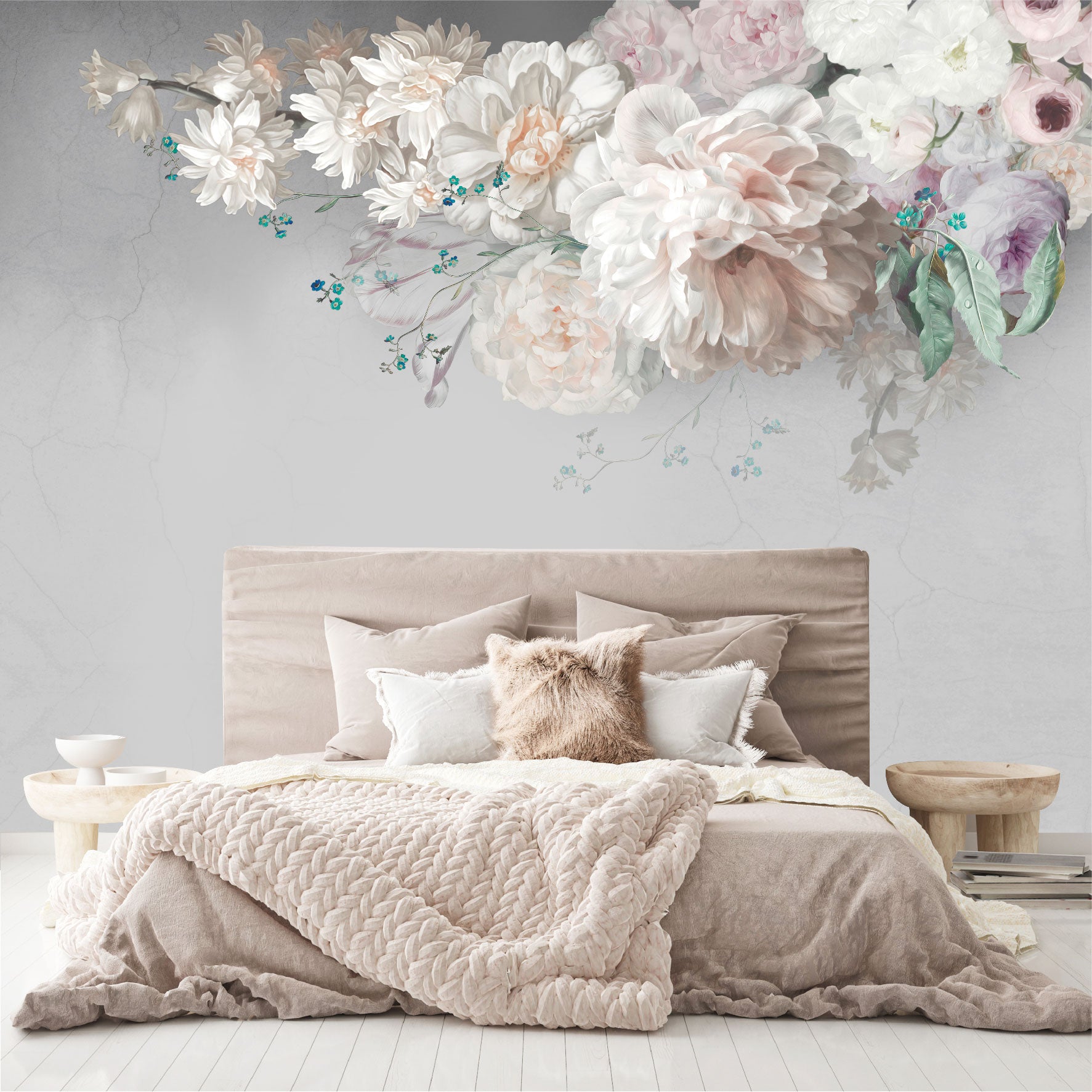 Mural Flores de Pintura al óleo con fondo gris  - MT444