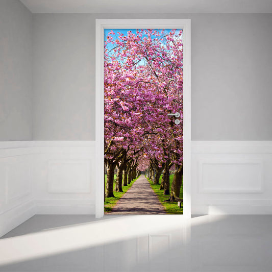 Vinilo Decorativo Para Puertas - Árboles con Flores - VP008