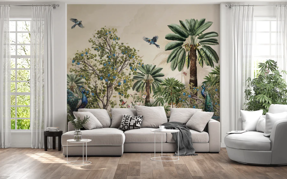 Mural Jardín con pavos reales - MT390