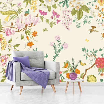 Mural Jardín Tropical con Flores y Mariposas - MT483