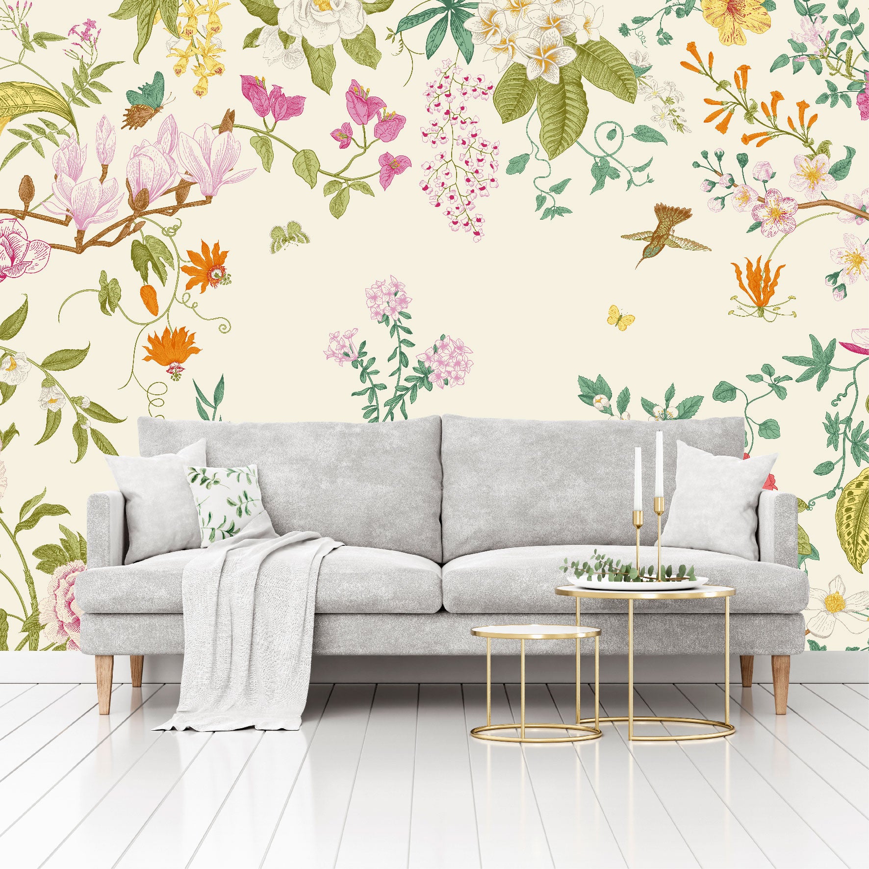 Mural Jardín Tropical con Flores y Mariposas - MT483