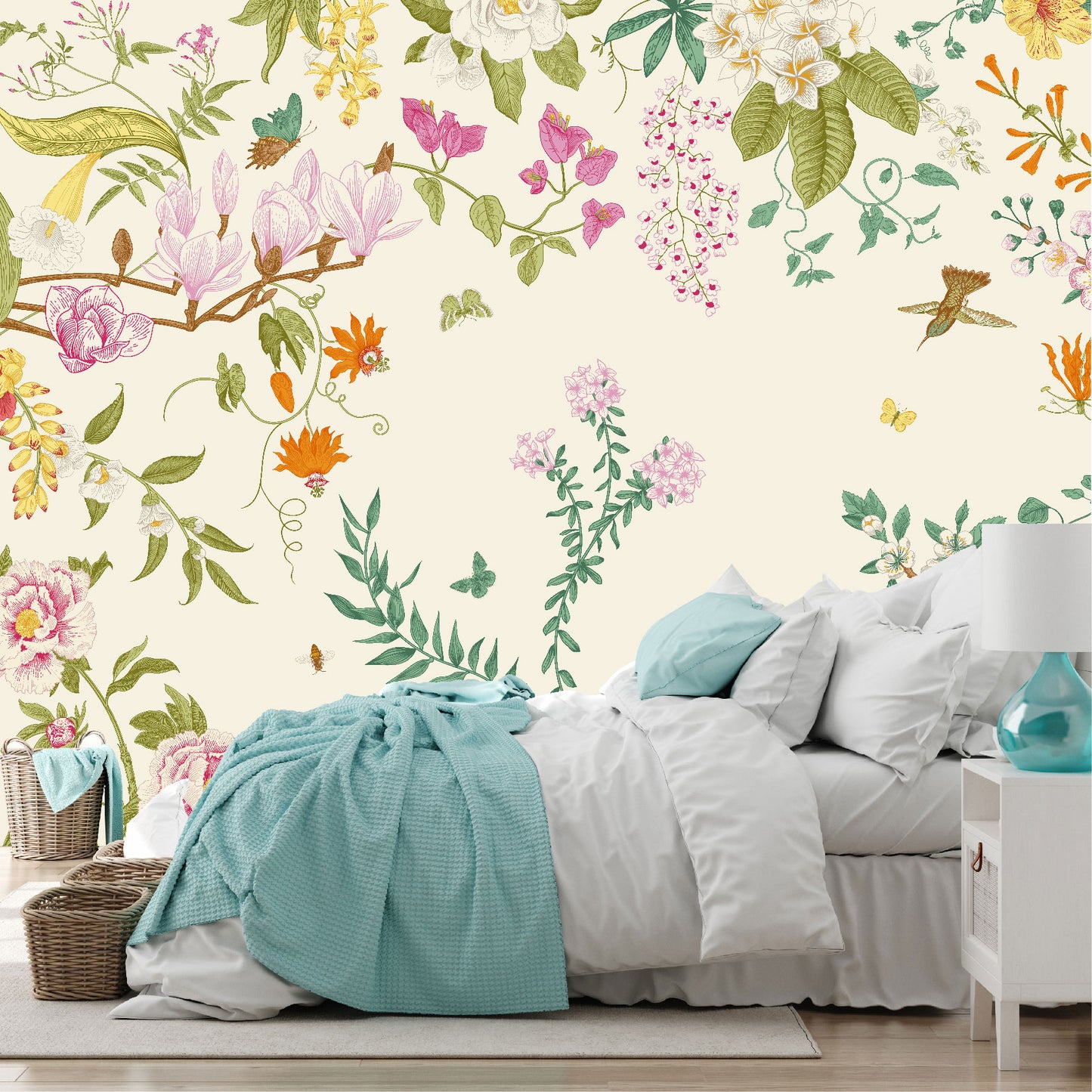 Mural Jardín Tropical con Flores y Mariposas - MT483