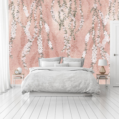 Mural Flores Blancas en Hormigón Rosado - MT232
