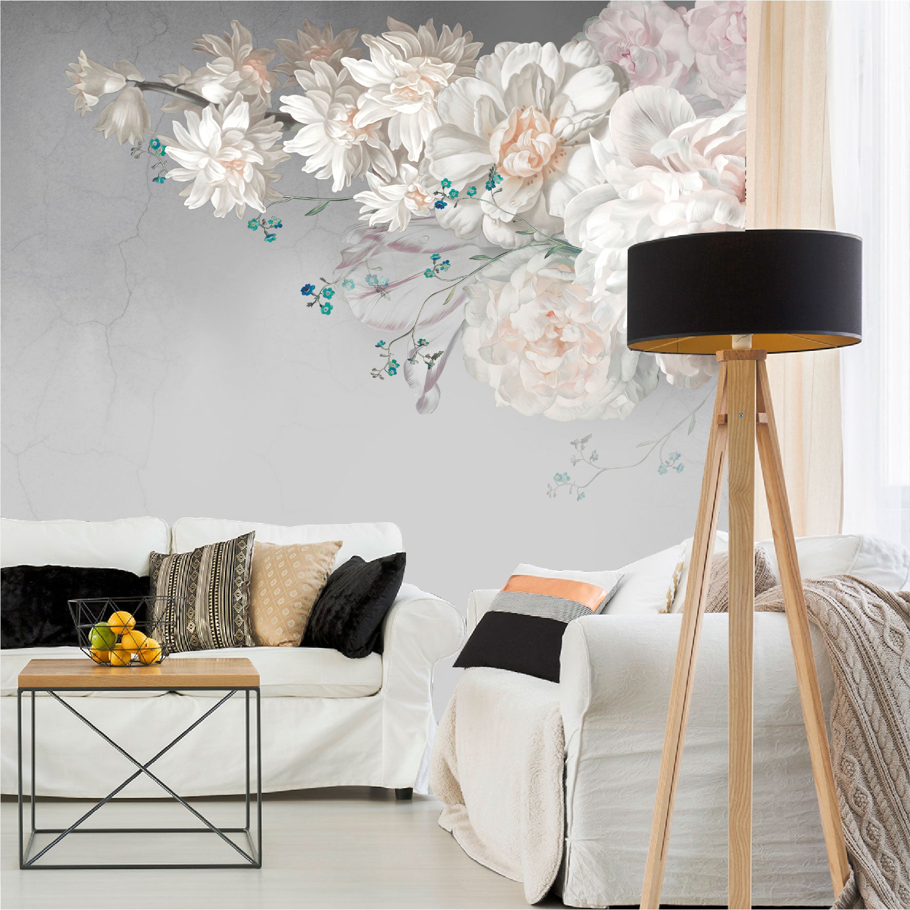 Mural Flores de Pintura al óleo con fondo gris  - MT444