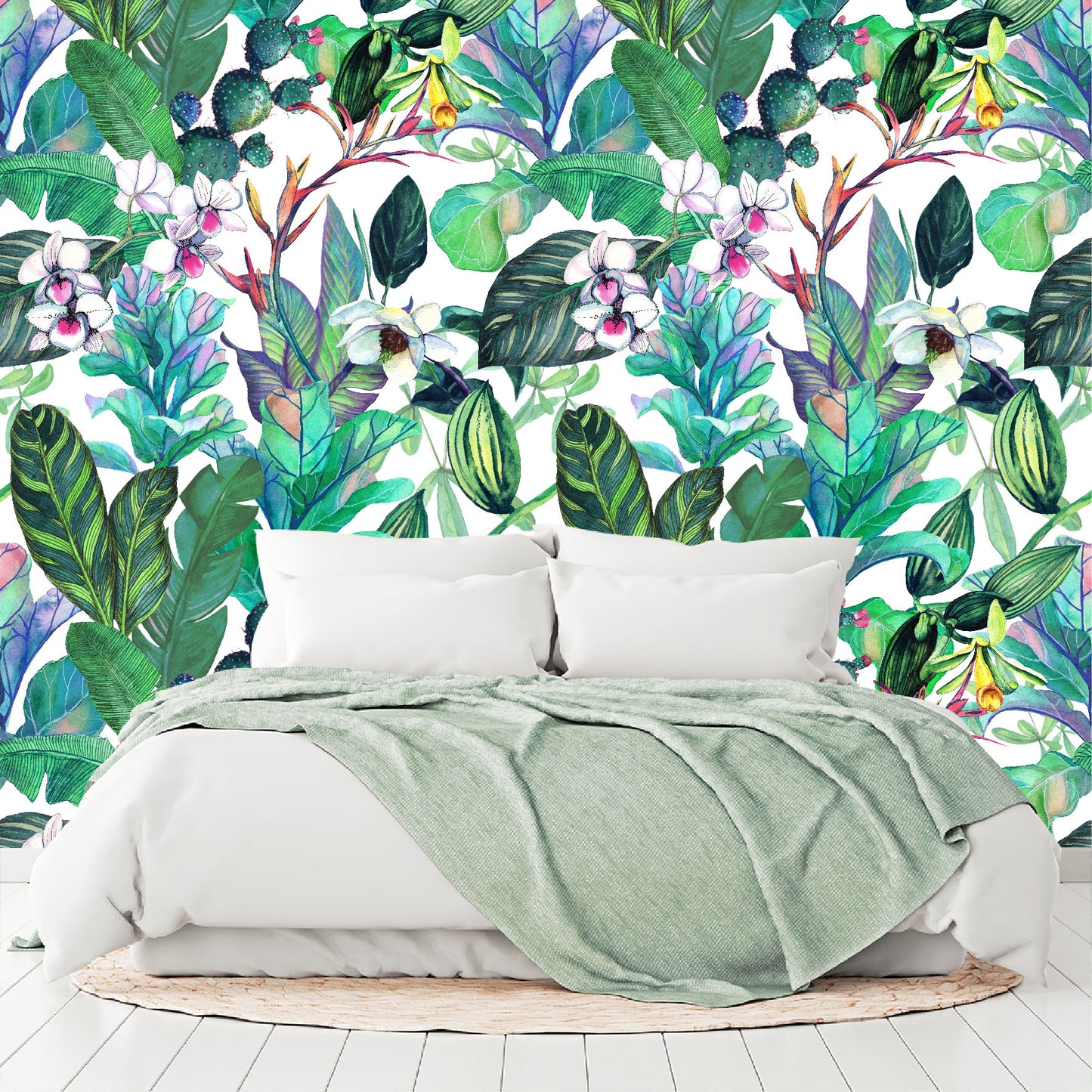 Mural Tropical Flores con Hojas y Cactus - MT154