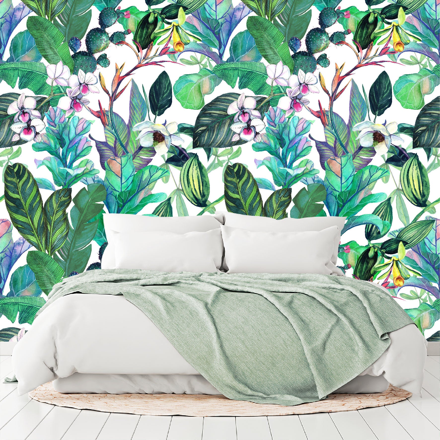 Mural Tropical Flores con Hojas y Cactus - MT154