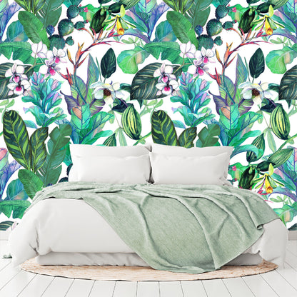 Mural Tropical Flores con Hojas y Cactus - MT154