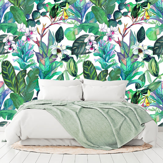 Mural Tropical Flores con Hojas y Cactus - MT154