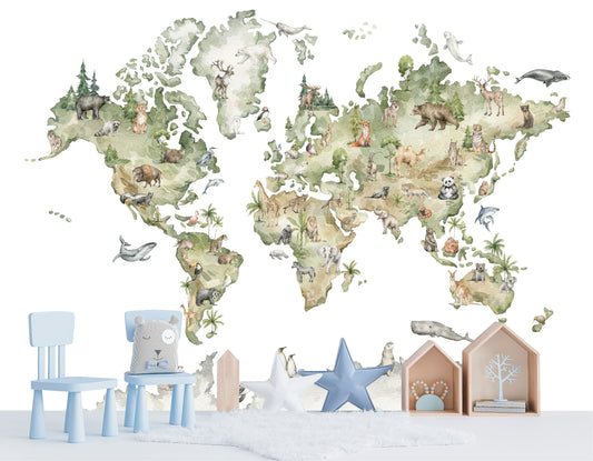 Mural Mapa Tropical con Animales - MI038