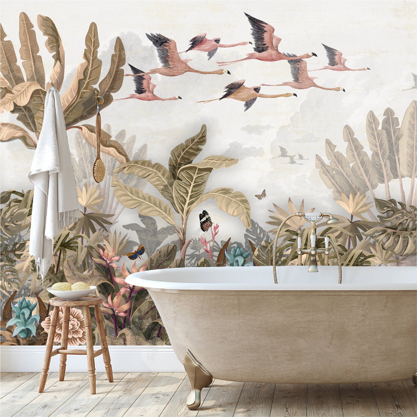 Mural Tropical Flamencos Voladores - MT276
