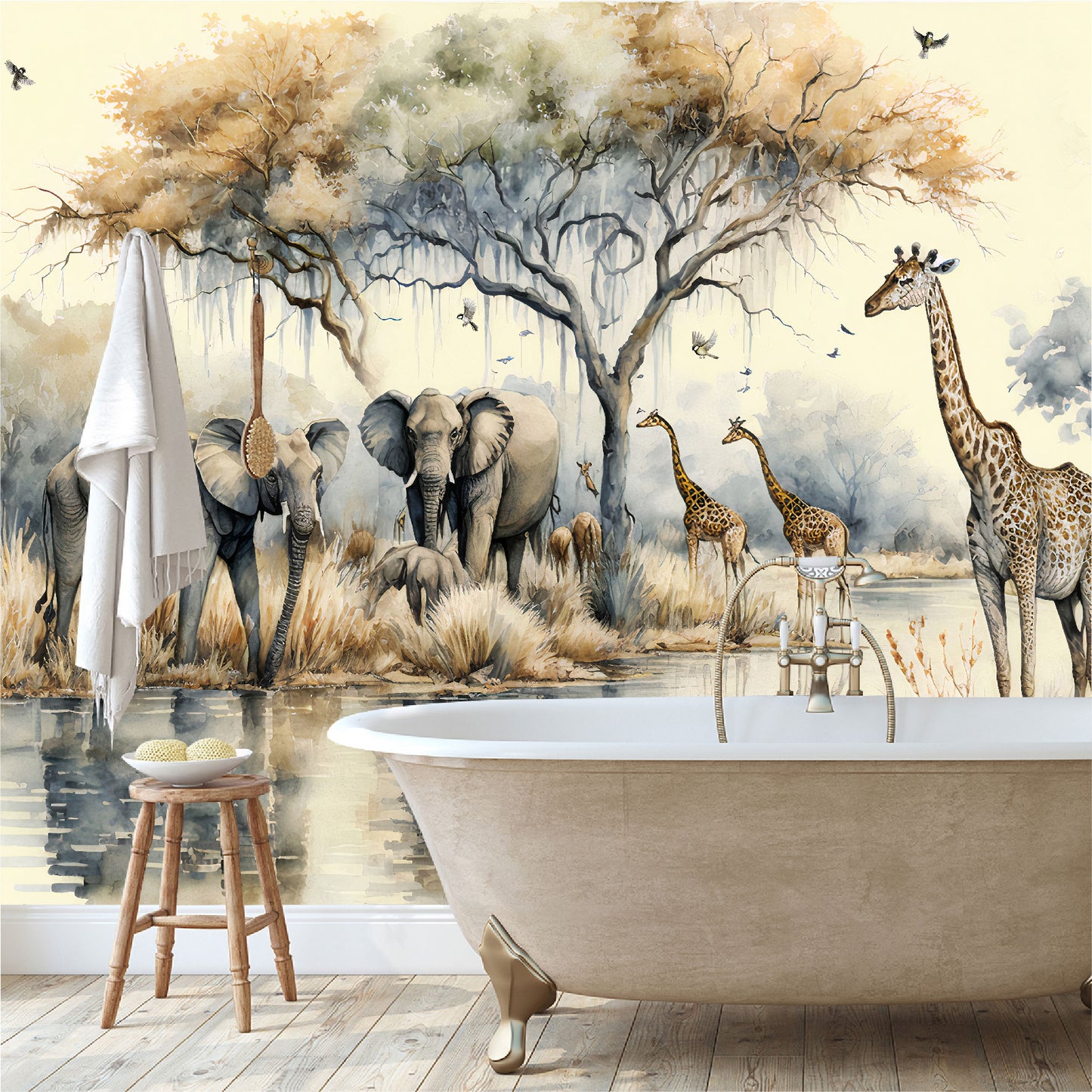Mural Paisaje en una selva africana con árboles junto a un río - MT331