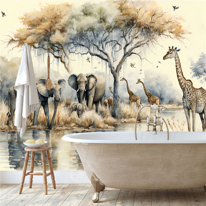 Mural Paisaje en una selva africana con árboles junto a un río - MT331