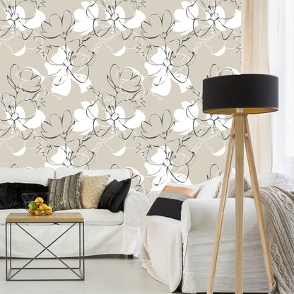 Vinilo Mate Beige con Flores Blancas 105