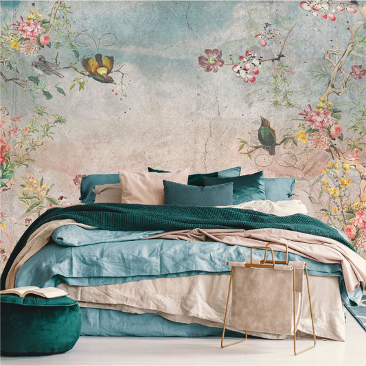 Mural Tropical Flores de Campo Vintage Bicolor - MT379