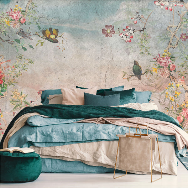 Mural Tropical Flores de Campo Vintage Bicolor - MT379
