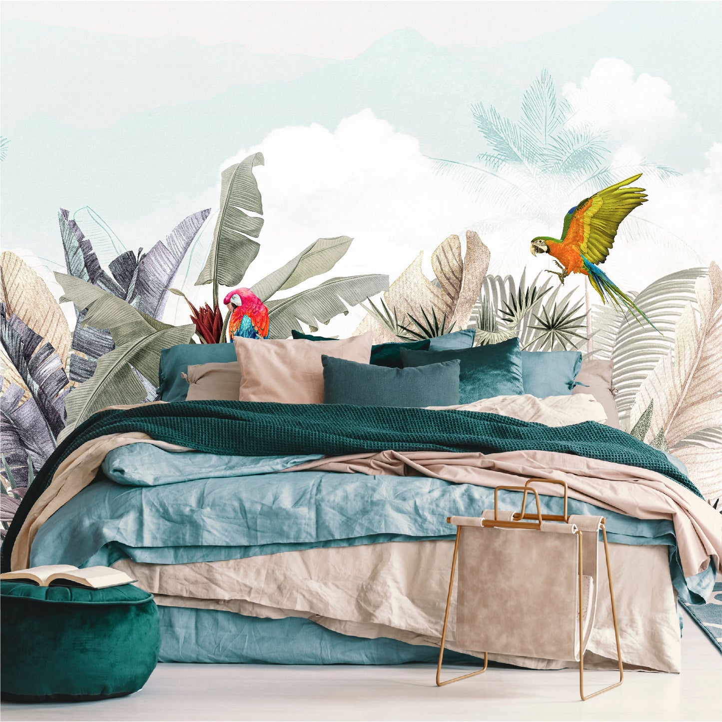 Mural Plantas Tropicales con Loros - MT411