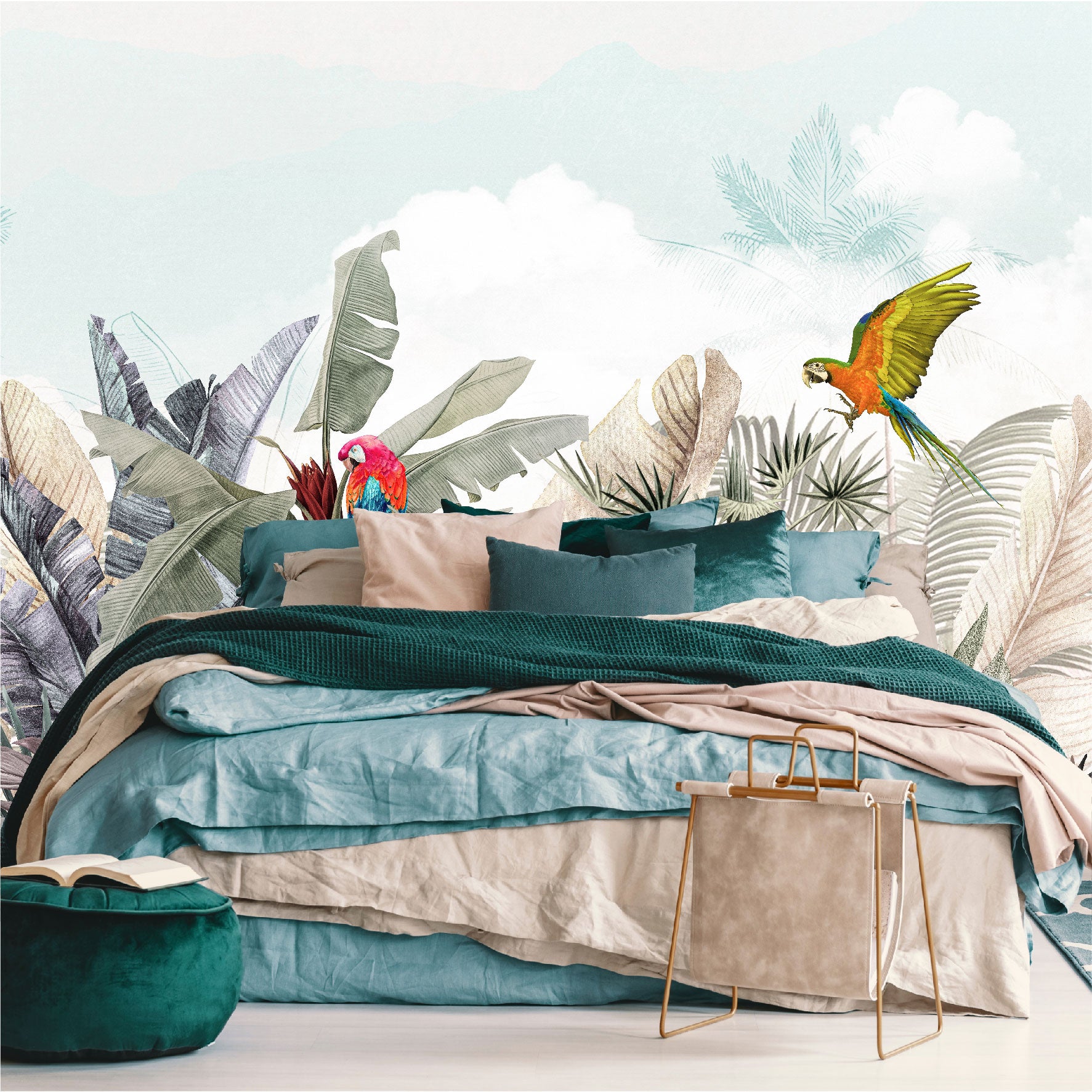 Mural Plantas Tropicales con Loros - MT411