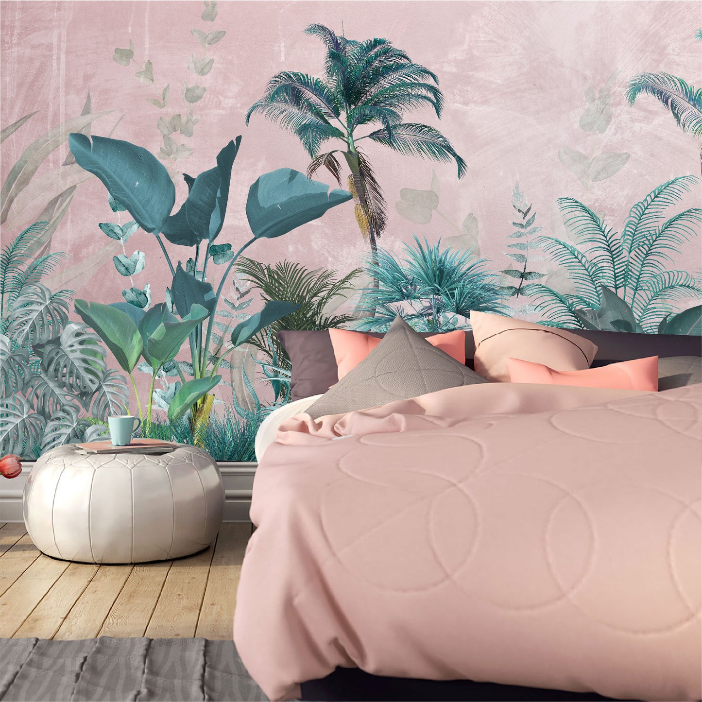 Mural Jungla Tropical con Fondo Rosa - MT189