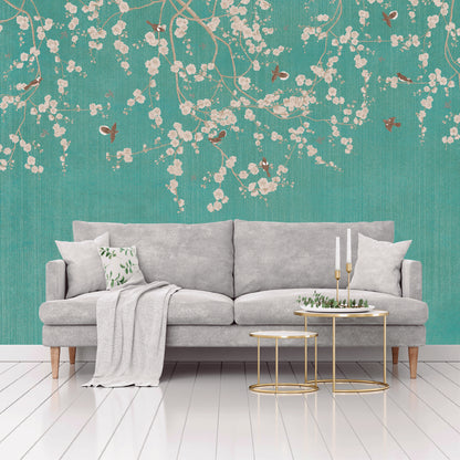 Mural Flores Vintage con Pajaritos - MT205