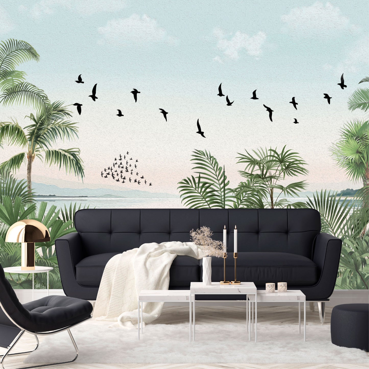 Mural Playa Tropical con Aves - MT572