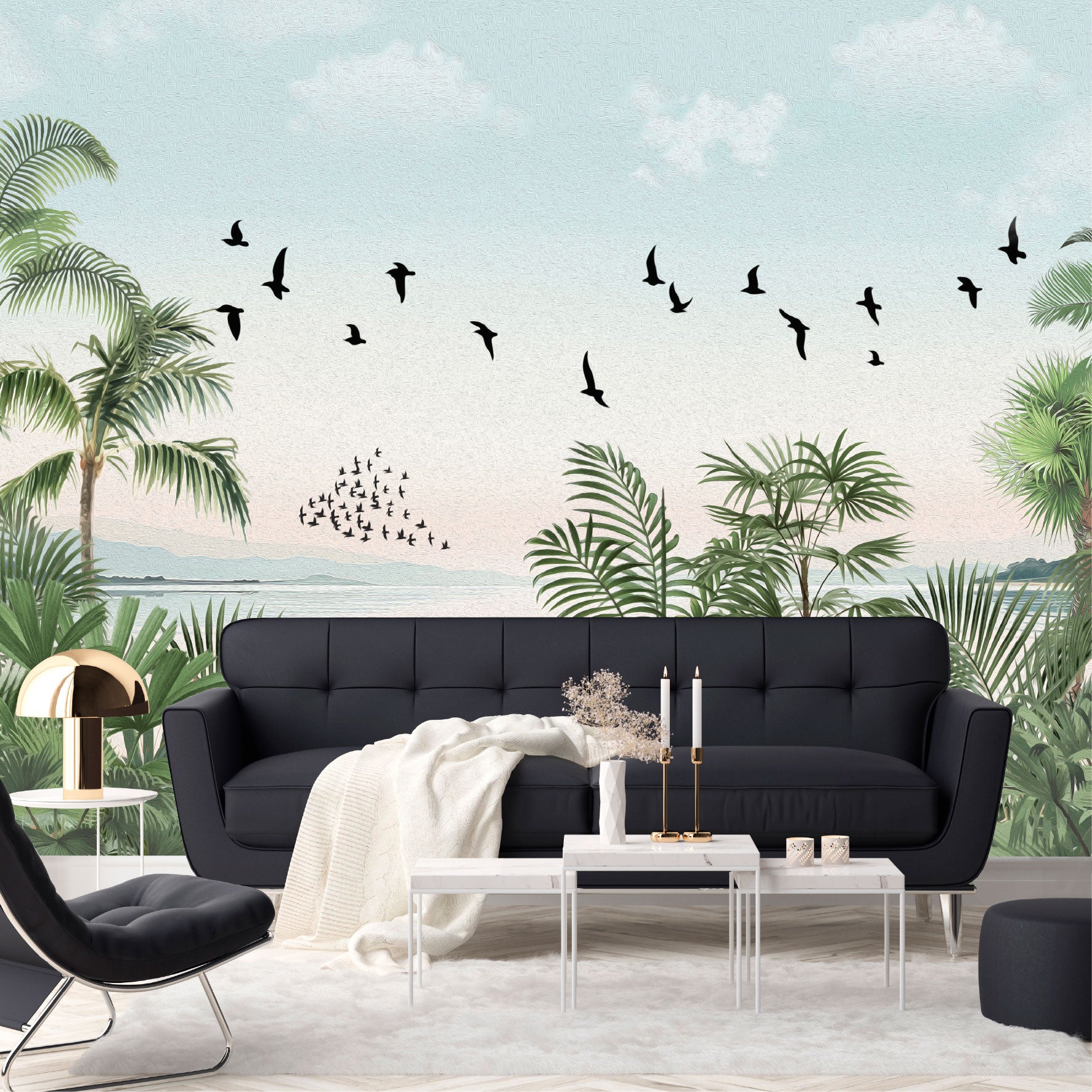 Mural Playa Tropical con Aves - MT572