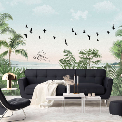 Mural Playa Tropical con Aves - MT572