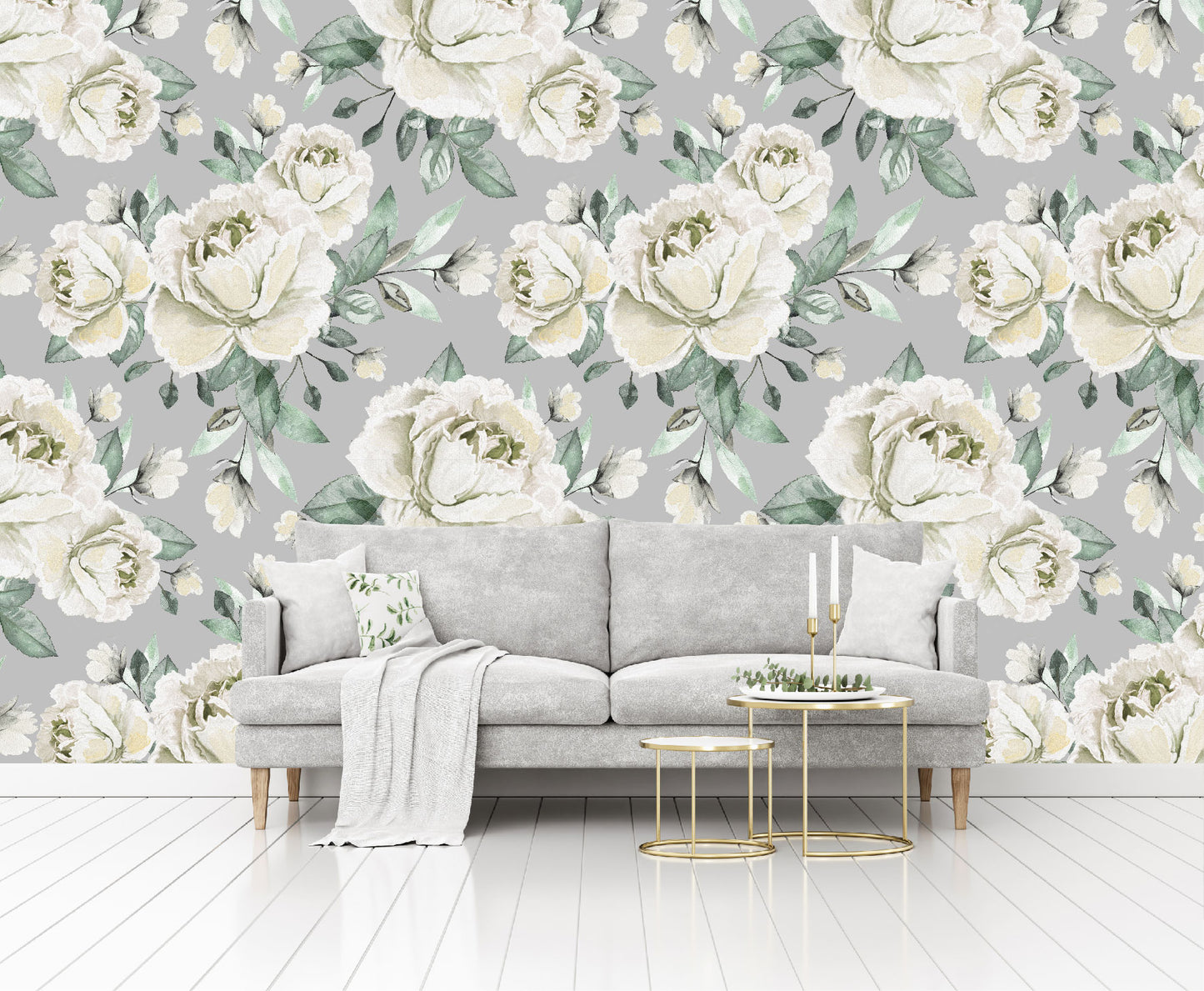 Mural Flores Acuarela Rosas Color Crema - MT160