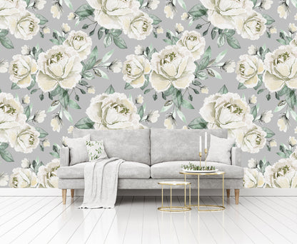 Mural Flores Acuarela Rosas Color Crema - MT160