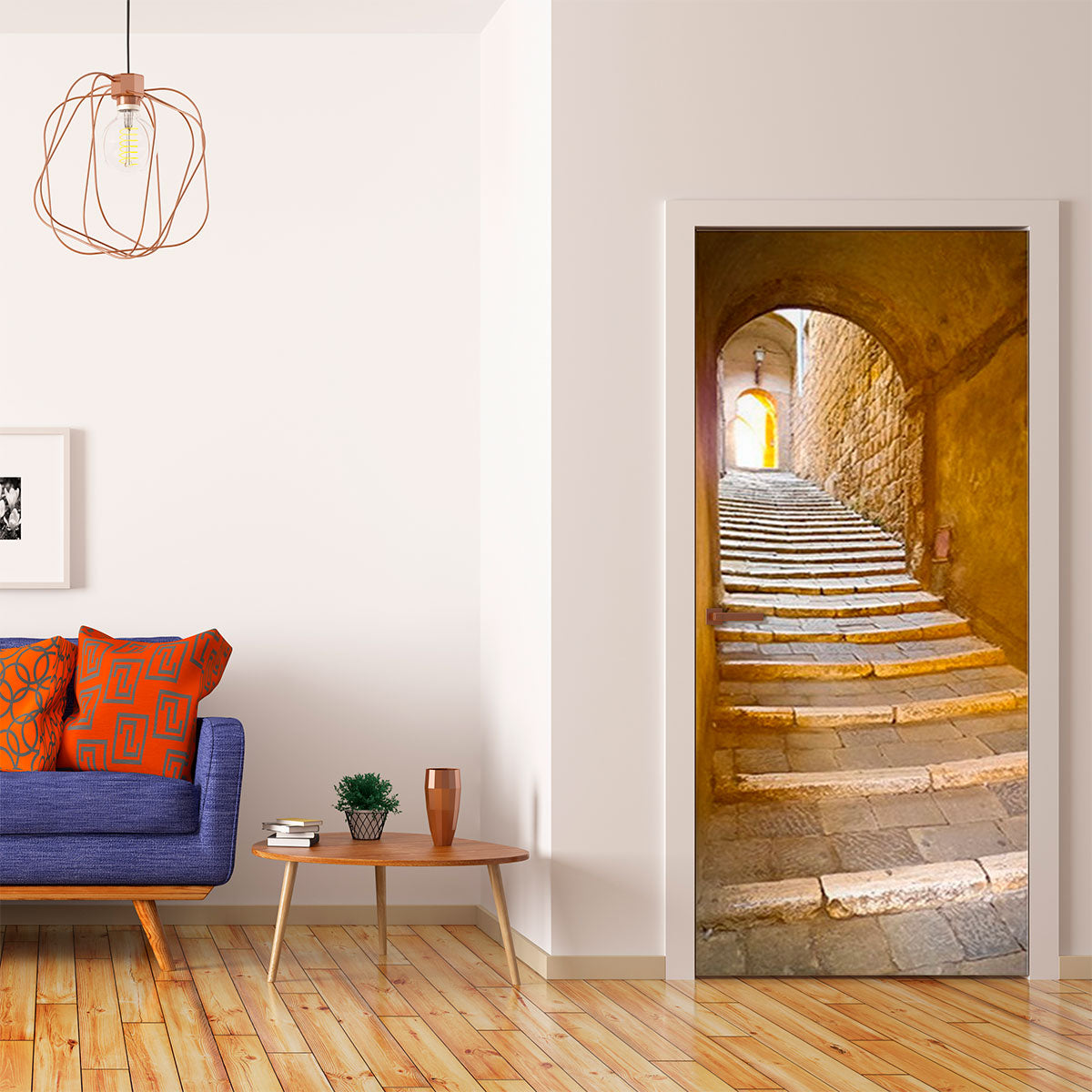 Vinilo Decorativo Para Puertas - Escalones en un callejón de Italia - VP002