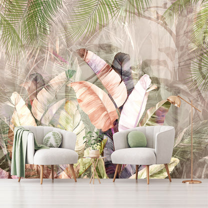 Mural Tropical Plumas Coloridas - MT578