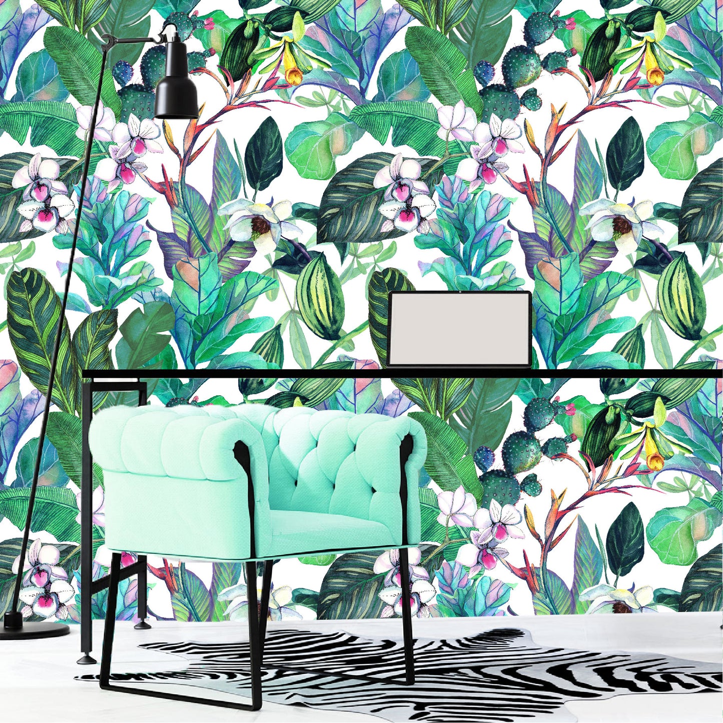 Mural Tropical Flores con Hojas y Cactus - MT154