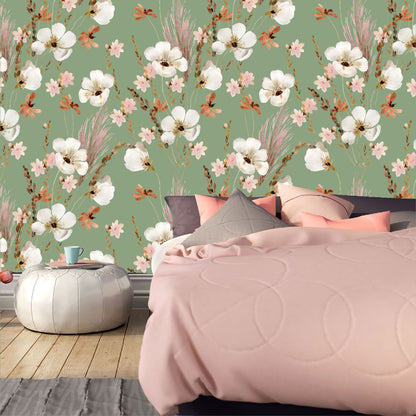 Mural Mate Flores Acuareladas con Fondo Verde - MT431