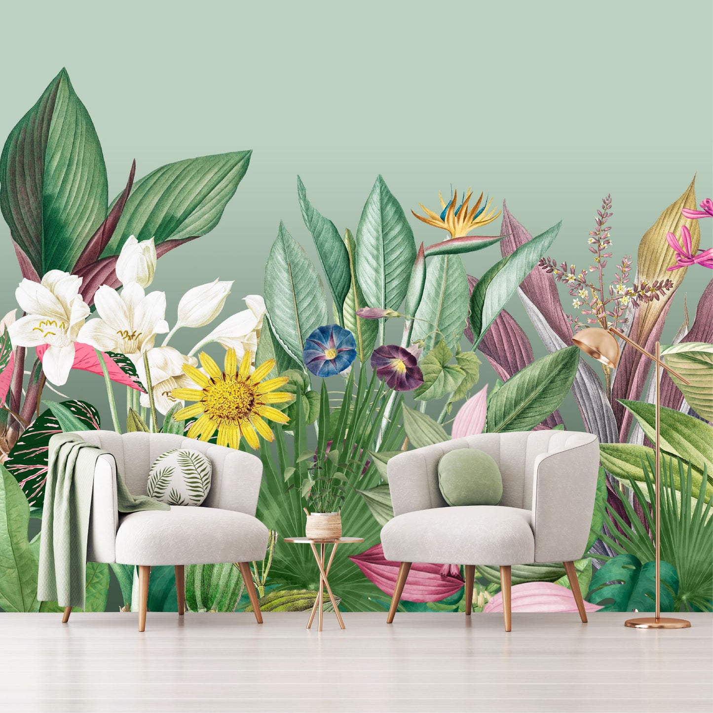 Mural Tropical Flores Coloridas  - MT581