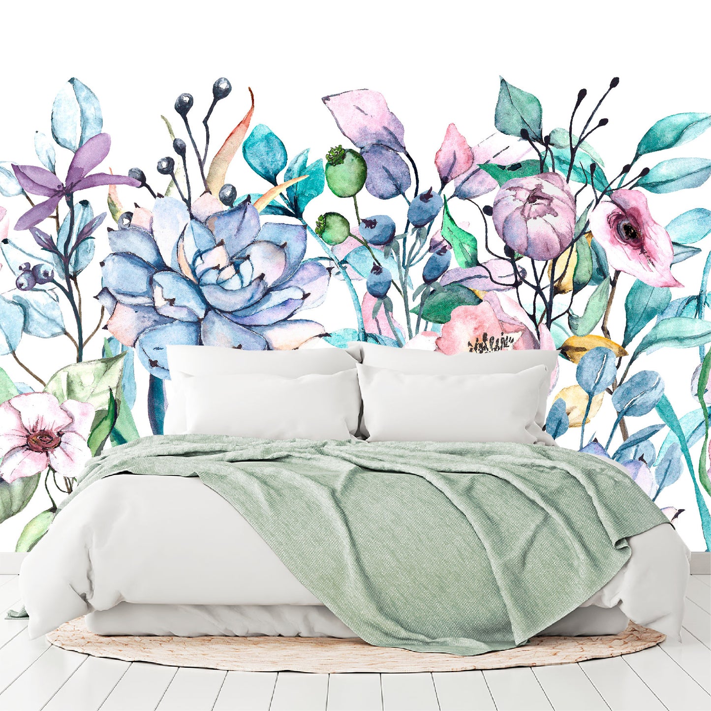 Mural Tropical Flores Coloridas Acuareladas - MT157