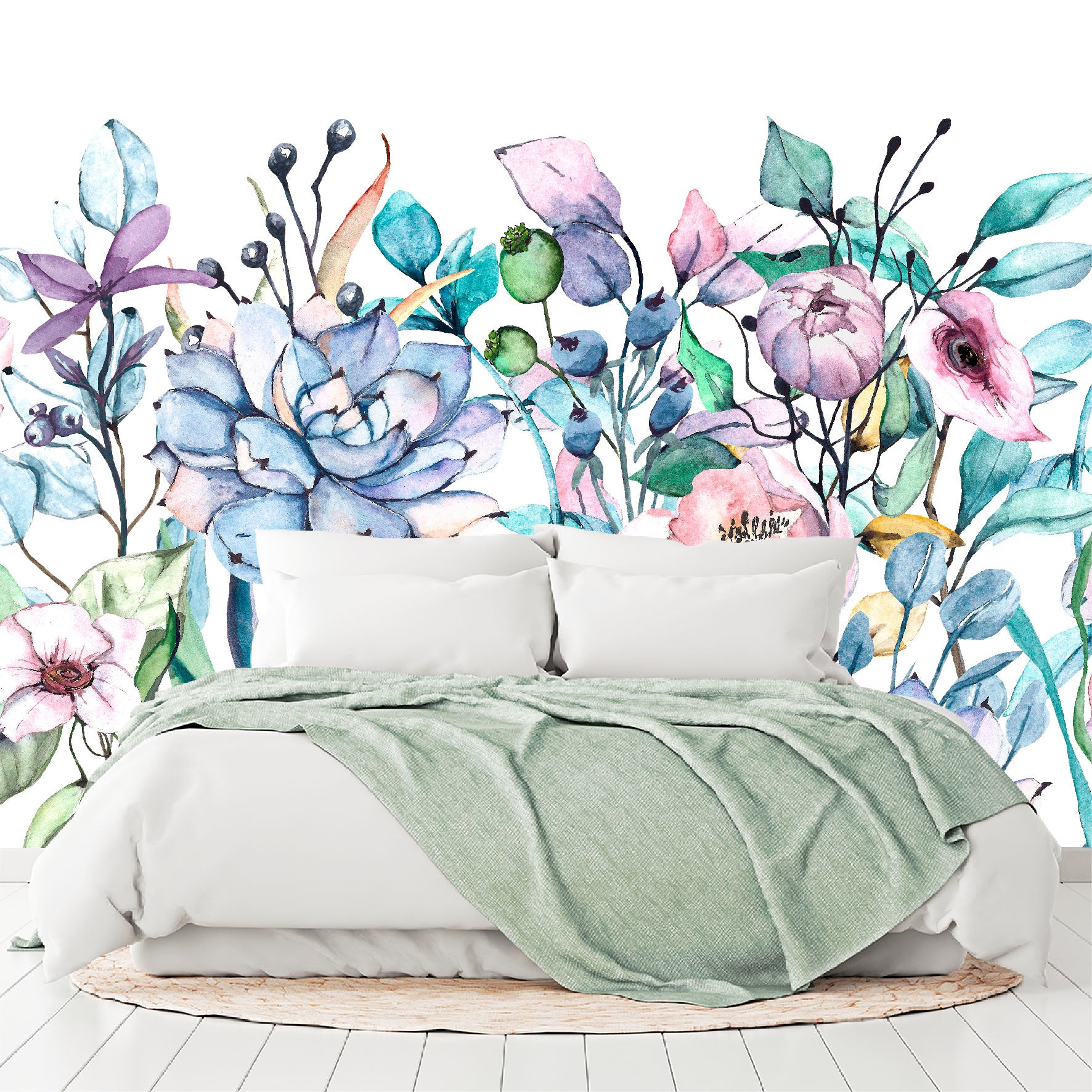 Mural Tropical Flores Coloridas Acuareladas - MT157