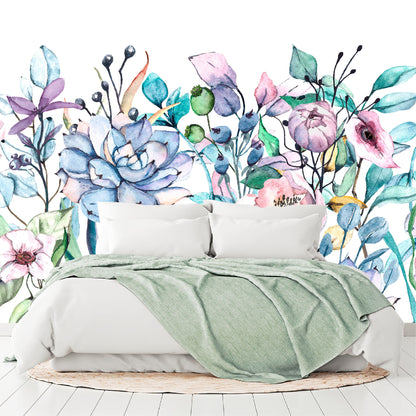 Mural Tropical Flores Coloridas Acuareladas - MT157