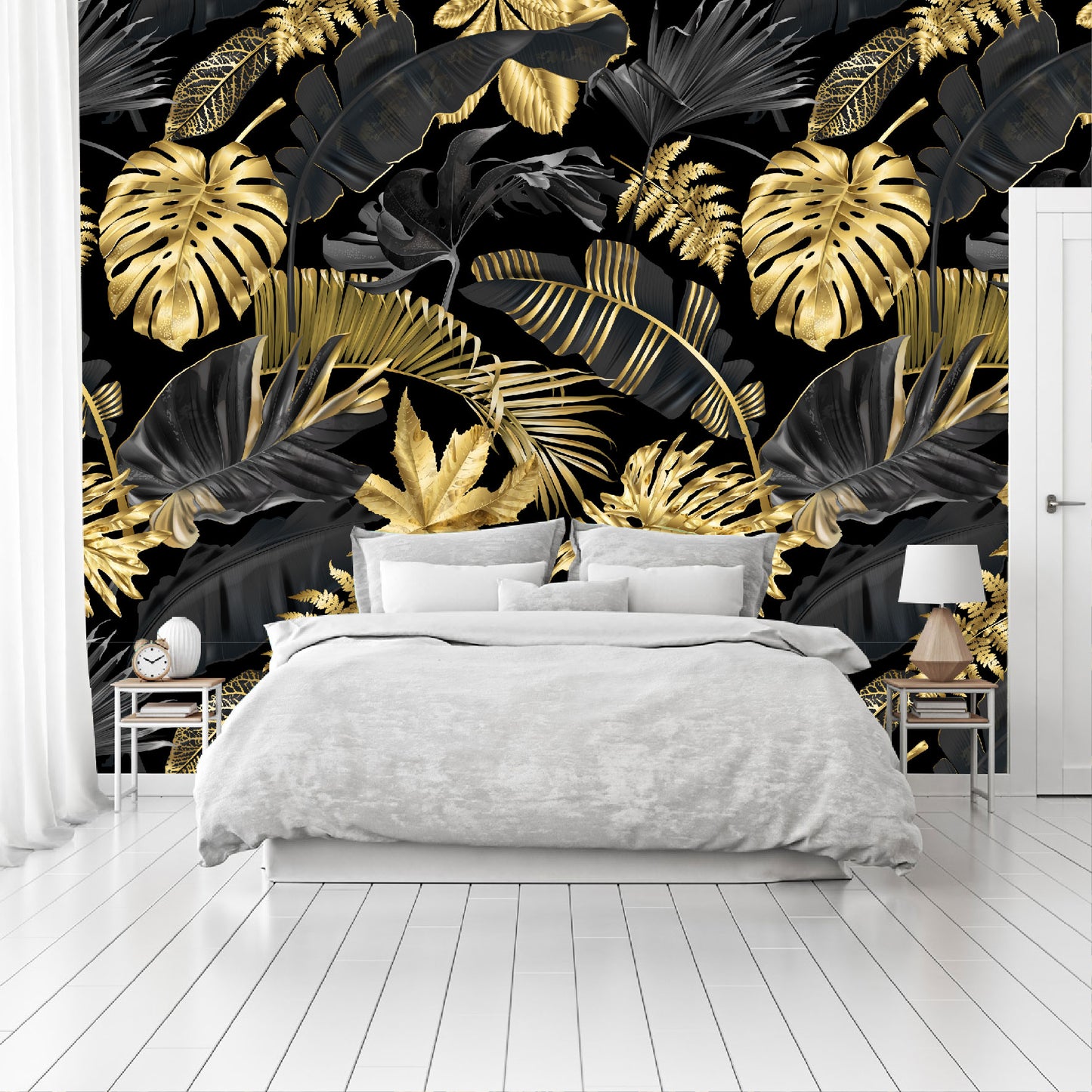 Vinilo Mate Tropical Hojas Monstera Simil Doradas 038