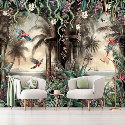 Mural Arco Tropical con loros en el bosque  - MT443