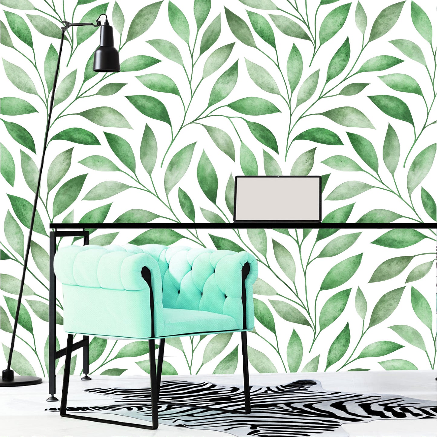 Vinilo Mate Tropical Hojas Verdes Estilo Acuarela 123