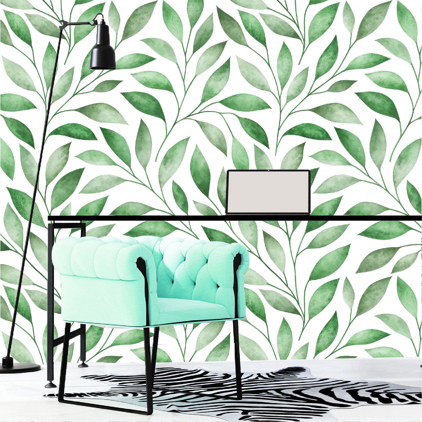Vinilo Mate Tropical Hojas Verdes Estilo Acuarela 123