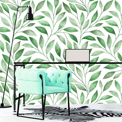 Vinilo Mate Tropical Hojas Verdes Estilo Acuarela 123
